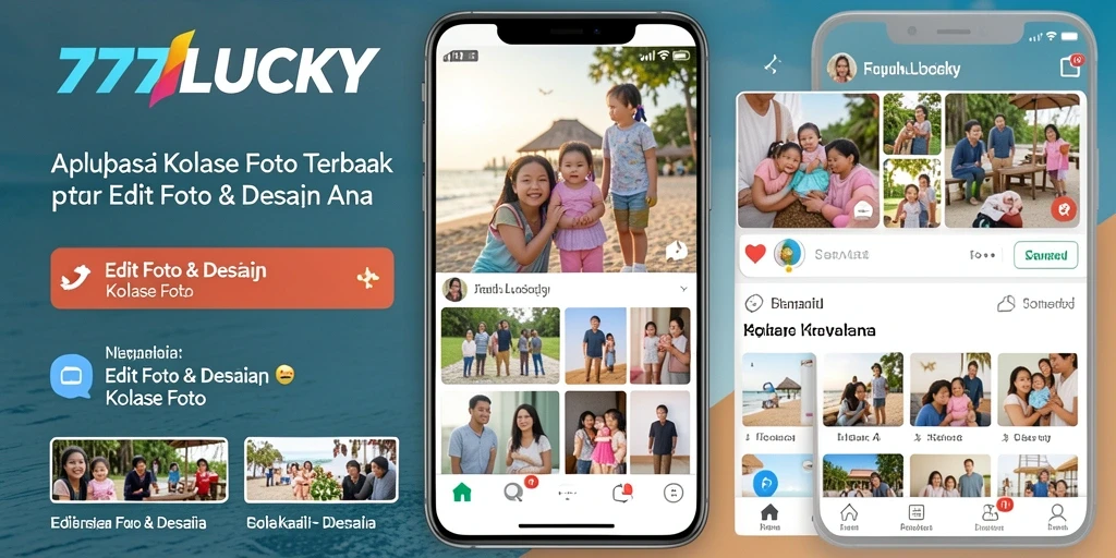 Antarmuka pengguna aplikasi 777LUCKY dengan fitur Kolase Foto yang menarik.