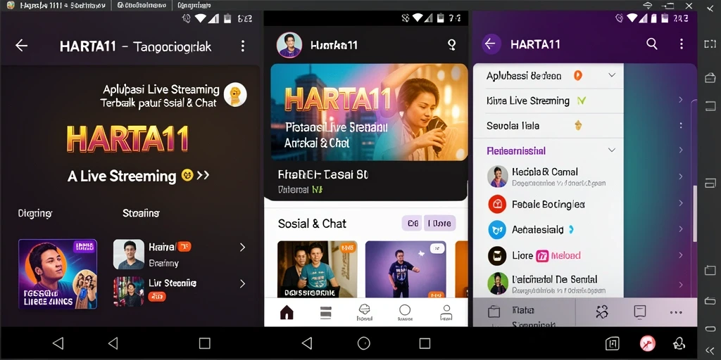 Antarmuka aplikasi HARTA11 menampilkan fungsi Live Streaming yang interaktif.