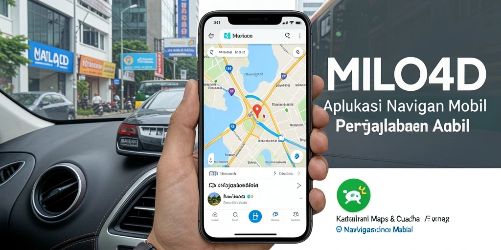 Antarmuka aplikasi MILO4D dengan fitur navigasi mobil yang user-friendly.