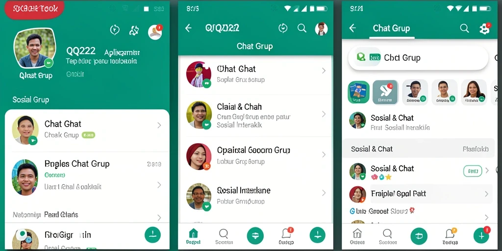 Screenshot antarmuka utama QQ222 dengan fungsi Chat Grup yang mudah digunakan.