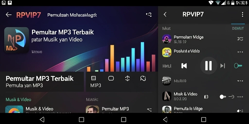 Screenshot antarmuka RPVIP7 menunjukkan fitur Pemutar MP3 yang sederhana dan menarik.